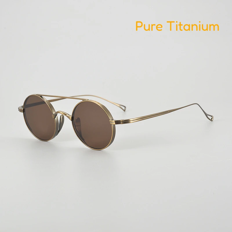 Japanese Pure Titanium Double Bridge Sunglasses Retro Designer New Wave Oval Pure Titanium Eyeglasses Frame Trendy Sunglasses