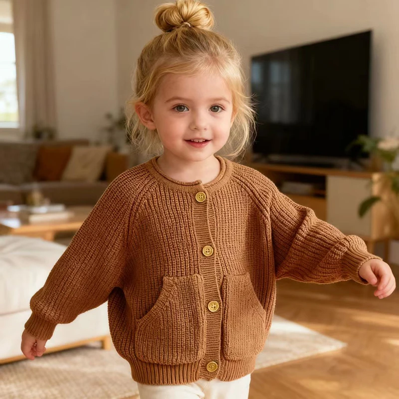 

1-6Yrs Autumn Winter Baby Boys Girls Knit Sweater Cardigan Coat Kids Knit Cardigan Long Sleeved Solid Color Loose Sweater Coat