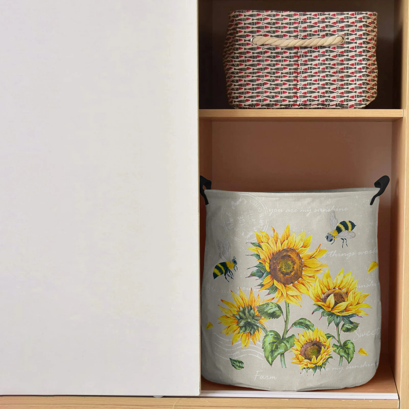 Farm Retro Flowers Sunflower Bee Dirty Laundry Basket Waterproof Clothes Organizer Folding Basket Laundry Hamper Storage Basket