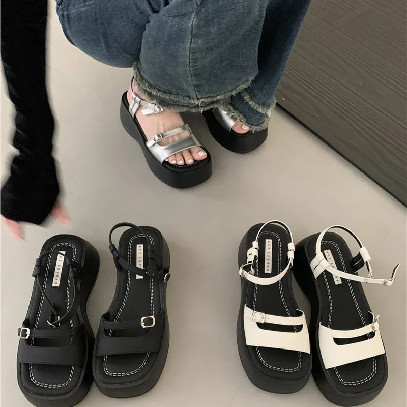 2024 Summer Gladiator Platform Women Sandals Fashion Elegant Open Toe Shoes Ladies Outdoor Dress Platform Flats Sandalias