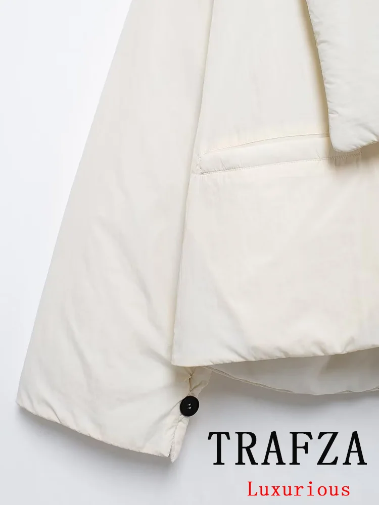 TRAFZA Casual Oversized Solid Scarf Women Jackets Single Breasted Pockets Thick Short Coats Fashion 2024 Autumn Winter Outwears