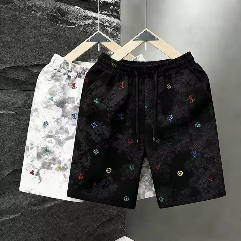 

High end shorts for men, casual and loose, summer thin jacquard mid length pants, five quarter men's pants, worn with large shor