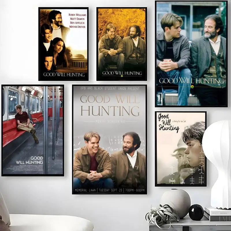 Movie G-Good Will H-Hunting Poster Waterproof Self-Stick Wall Art Stickers, Removable Wall Decor for Living Room and Bedroom