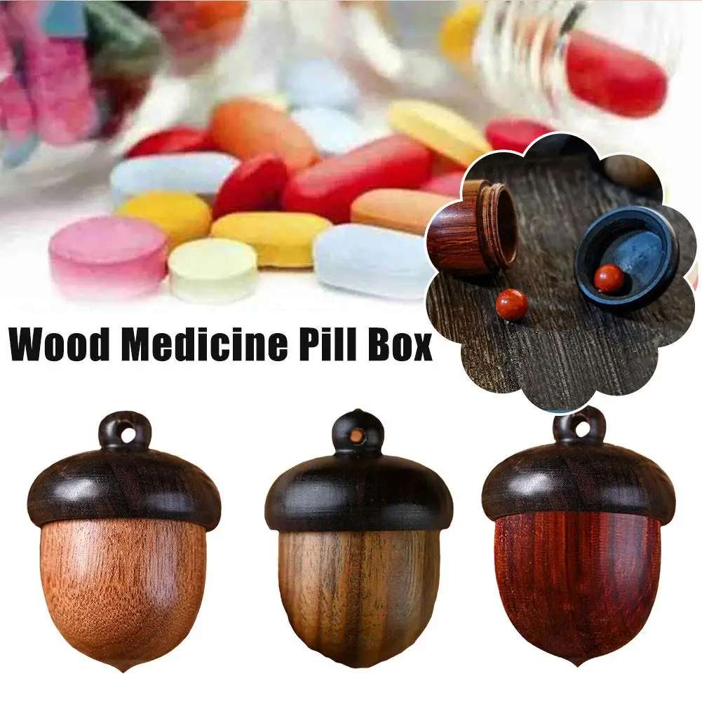 

New Solid Wood Medicine Pill Box Mini Sandalwood Rescue Pill Case Portable Tablets Storage Sealed Can For Outdoor First Aid W5W6