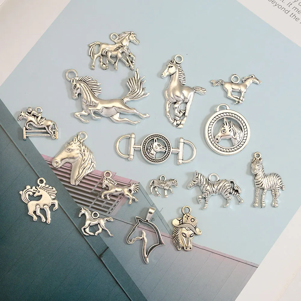 

5/10/20/30pcs/Lots Antique Silver Plated Horse Animals Charms Pendant For Diy Jewelry Making Findings Supplies Accessories