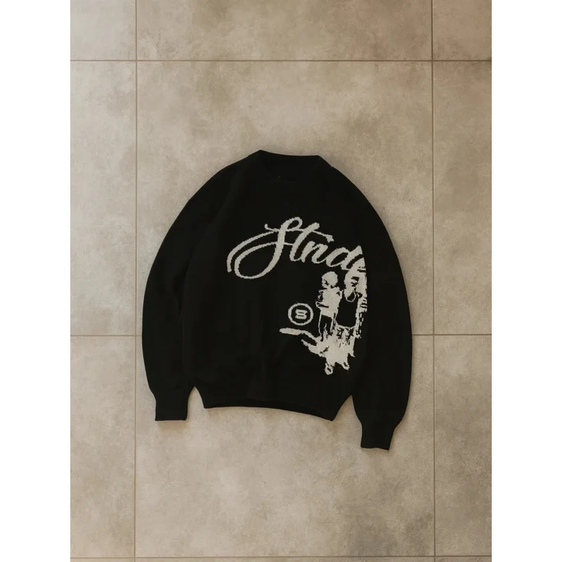 

European and American retro comfortable versatile knitted sweater autumn/winter hiphop rock gothic popular style knitted sweater