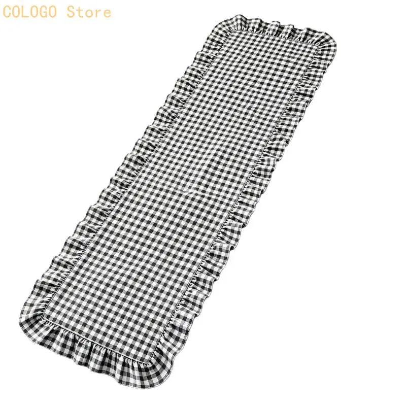 Gingham Dining Table Runner with Soft Ruffle Trim and Washable Fabric D0LD