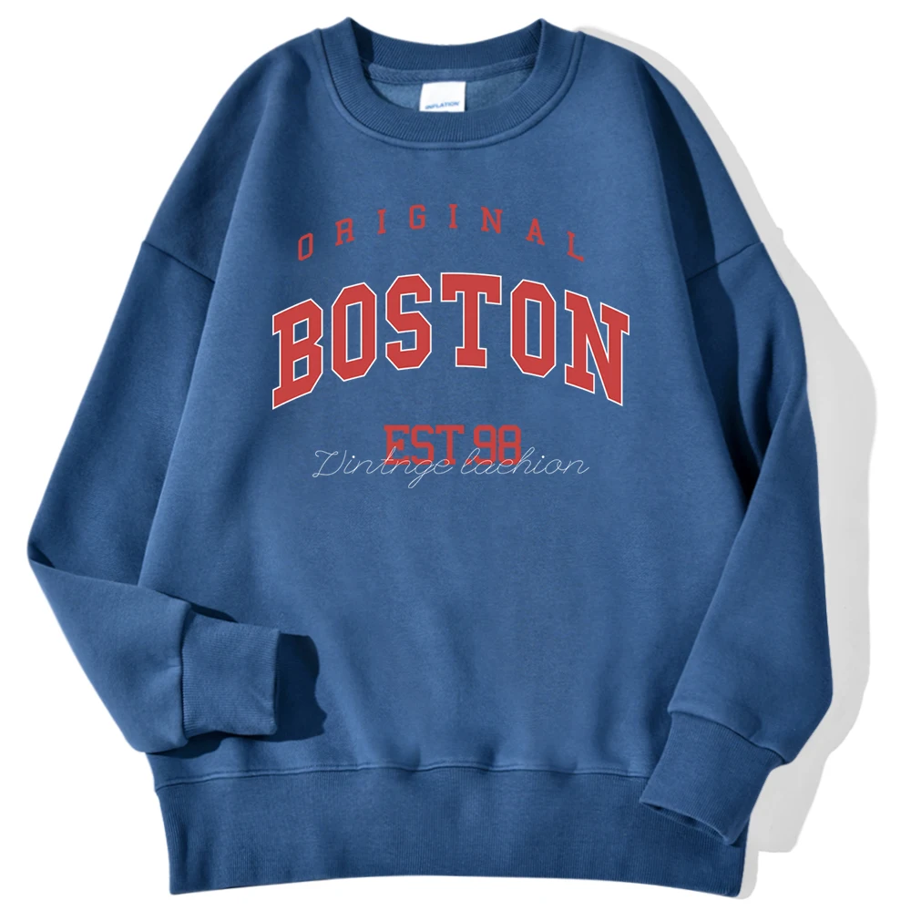 Original Boston Est.98 Street Letter Print Sweatshirt For Men Autumn Casual Hoodie O-Neck Soft Pullover Street Trend Clothes