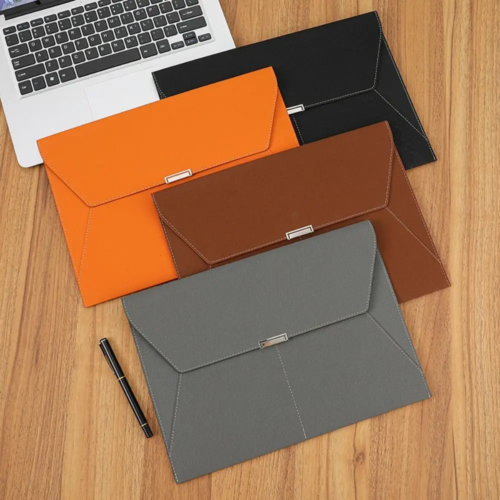 

Storage Pouch Simple A4 File Pocket PU Leather Dustproof Documents Pouch Snap Closure Large Capacity File Folder Business