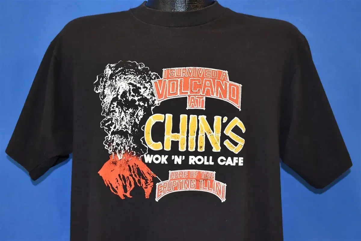 90s I Survived A Volcano At Wok N Roll T Shirt Large