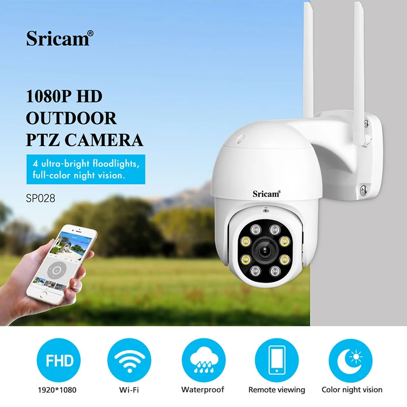 

SriHome SP028 2MP PTZ WiFi Security Camera Ai Auto Tracking Outdoor IP Camera 2-Way Audio Color Night Vision CCTV Surveillance