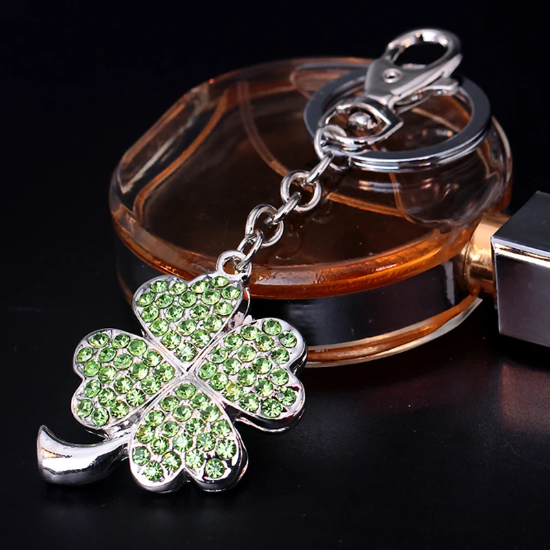 TOGORY Lucky Four Leaves Clover Crystal Key Ring Chains Holder Bag Buckle Pendant For Car Keyrings KeyChains