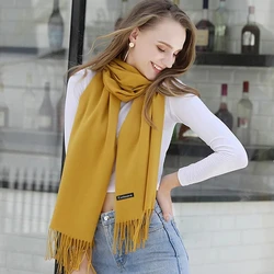 2022 Winter Cashmere Women Scarf Female Luxury Brand Scarves Lady Tassel Bandana Women Solid Shawl Wraps Foulard Tippet Pashmina