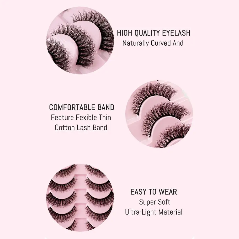 Full-strip False Eyelashes Natural Look Faux Mink Eyelashes Fluffy Cat Eye Strip Eyelash Small Fake Lashes Set For Beginners