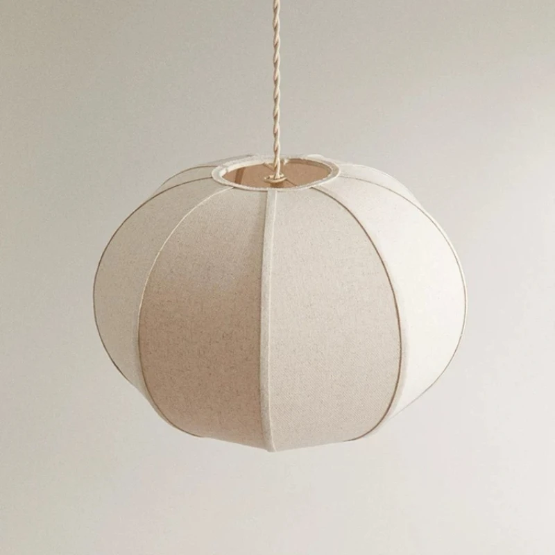 Nordic Wabi Sabi Style Pendant Lights Living Room Bedroom Restaurant Homestay Study Medieval Linen Fabric Lantern Hanging Lamps