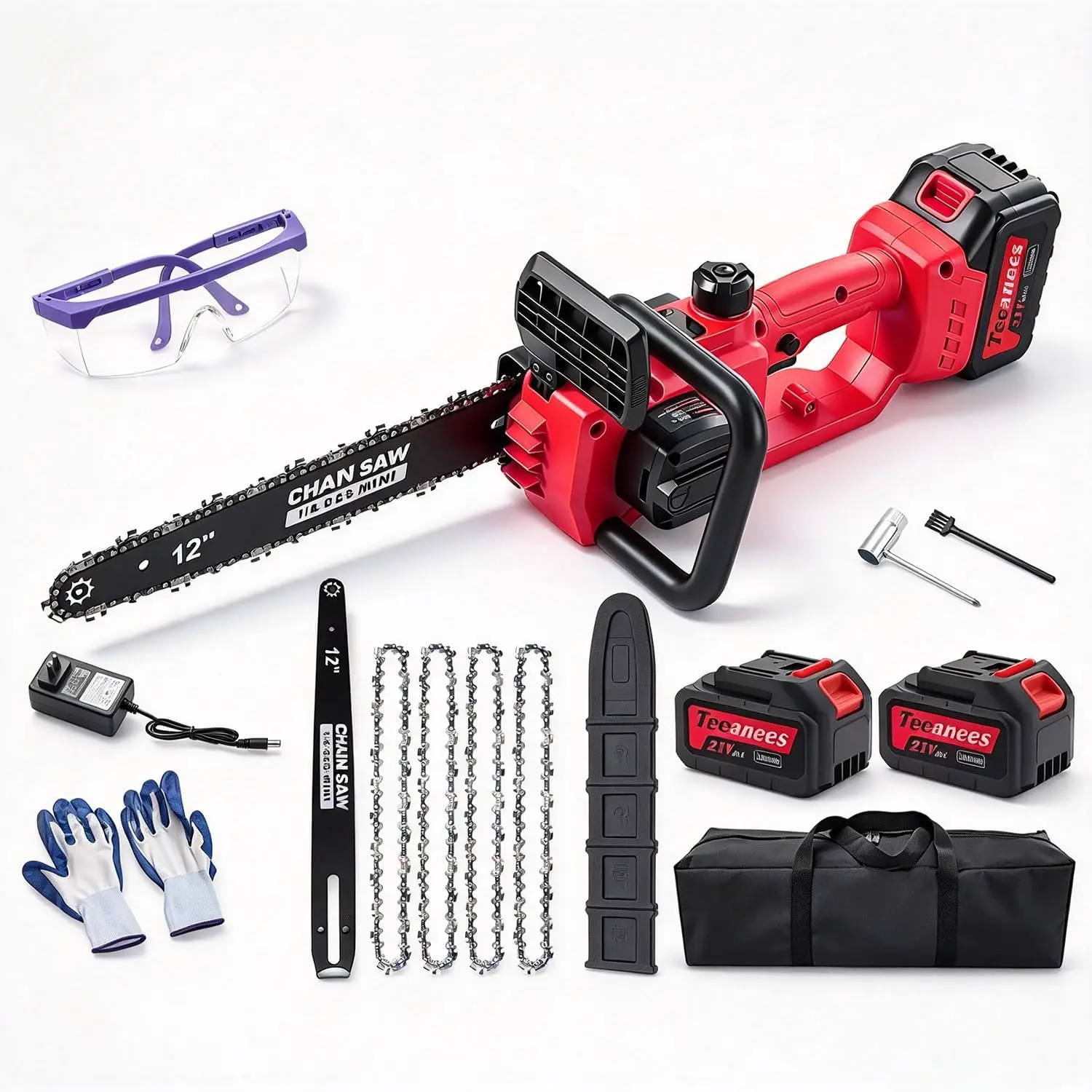 12-Inch Brushless Cordless Electric Chainsaw, 1200W High-Power Chainsaw with Automatic Oiler and Safety Lock, 14 m/s High Chain Speed