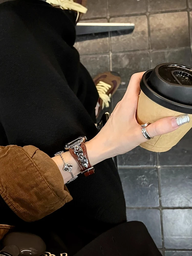 Retro Real Leather Strap For Apple Watch 38mm 40 41mm 42mm 45mm 46mm 49mm Women Bracelet Band For iWatch Ultra 10 9 8 SE 7 6 5 4