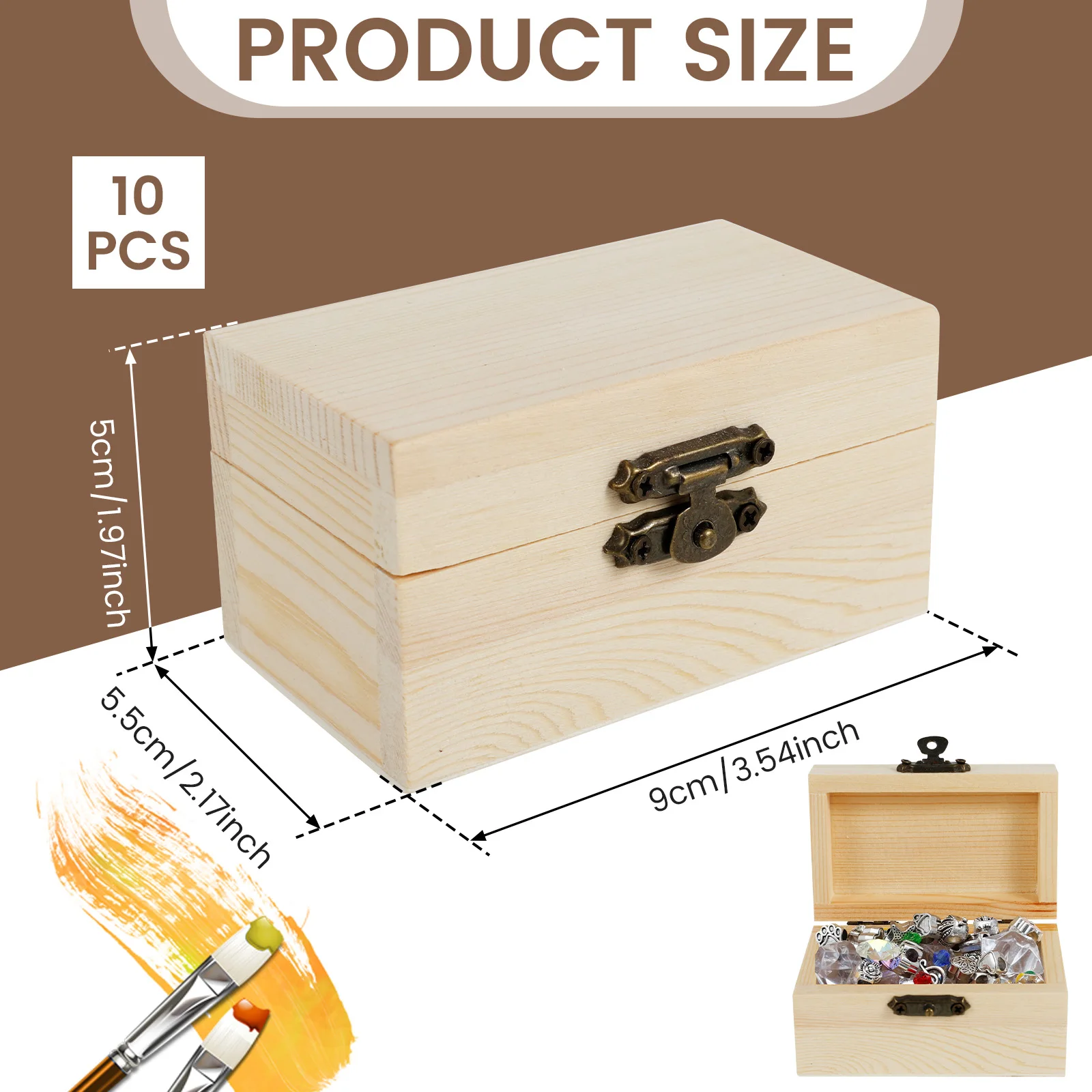 10PCS Mini Jewelry Storage Box Wooden Box with Lid Clasp Locking Unfinished Blank Craft Box Treasure Chest for DIY Painting