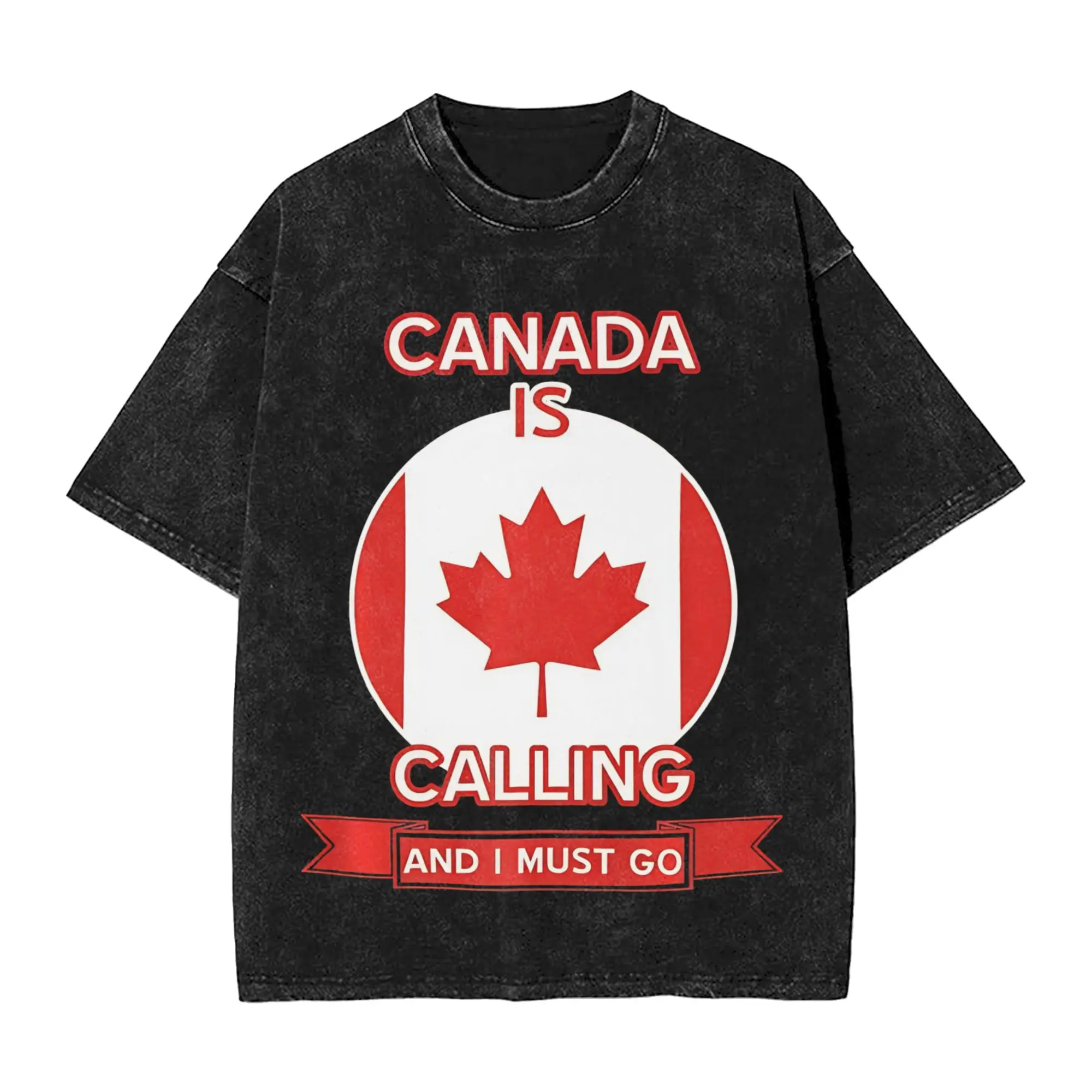 Printed  Funny Canada Is Calling and I Must Go Flag  Washed Shirts Outfit Oversize T-Shirts  for Men Women Tee