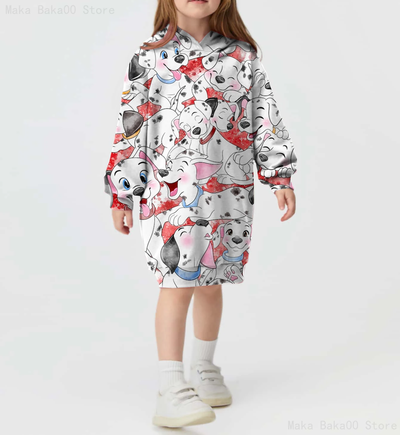 Children's Clothing New Disney Series Dalmatian Girls Hoodie Party Clothing Printed Casual Cartoon Children's Sweater Dress