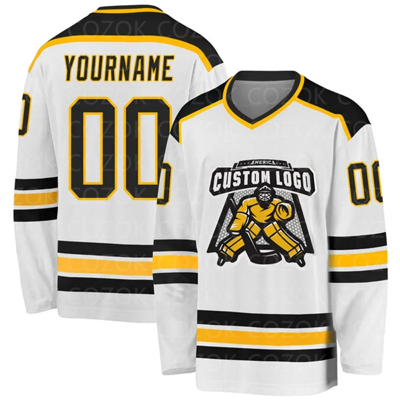 Custom White Yellow Hockey 3D Print You Name Number Men Women Ice Hockey Jersey Competition Training Jerseys