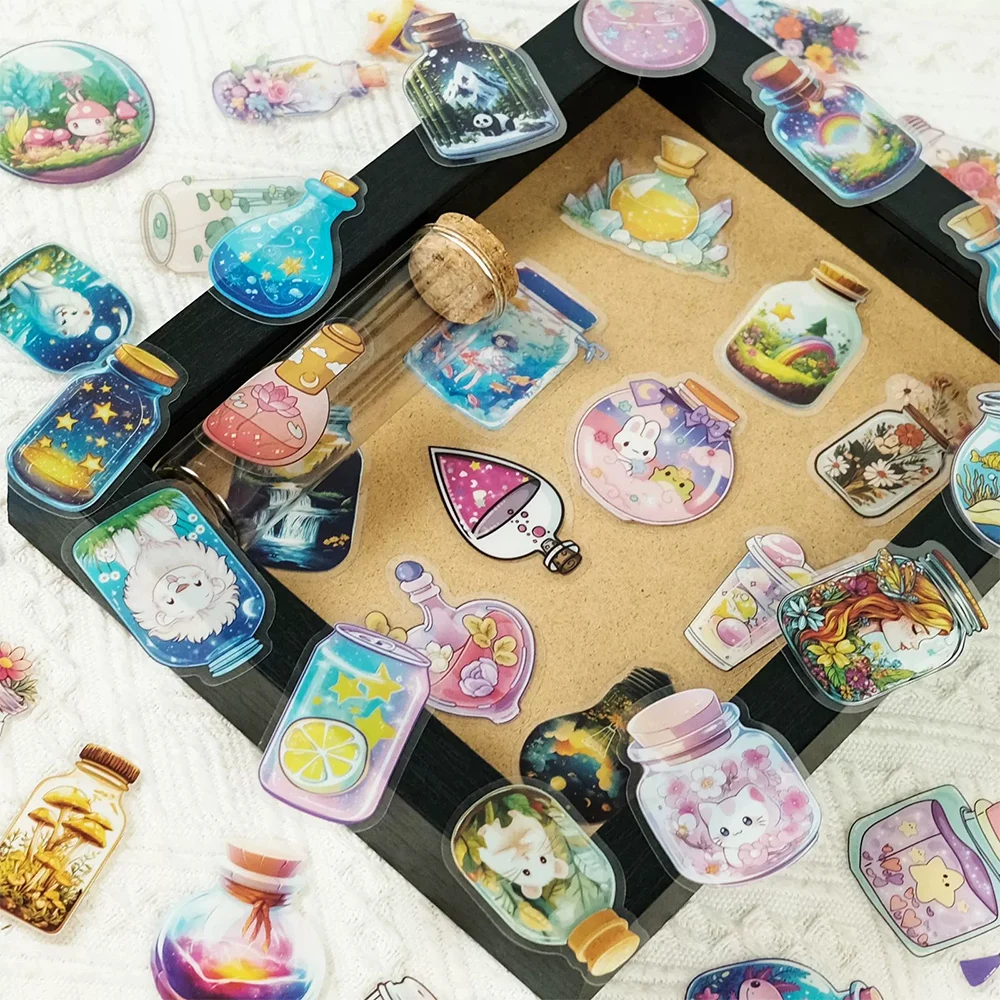 

10/30/50pcs Transparent INS Style Bottle World Stickers Cute Cartoon Decals for Stationery Luggage Car Aesthetic DIY Sticker Toy