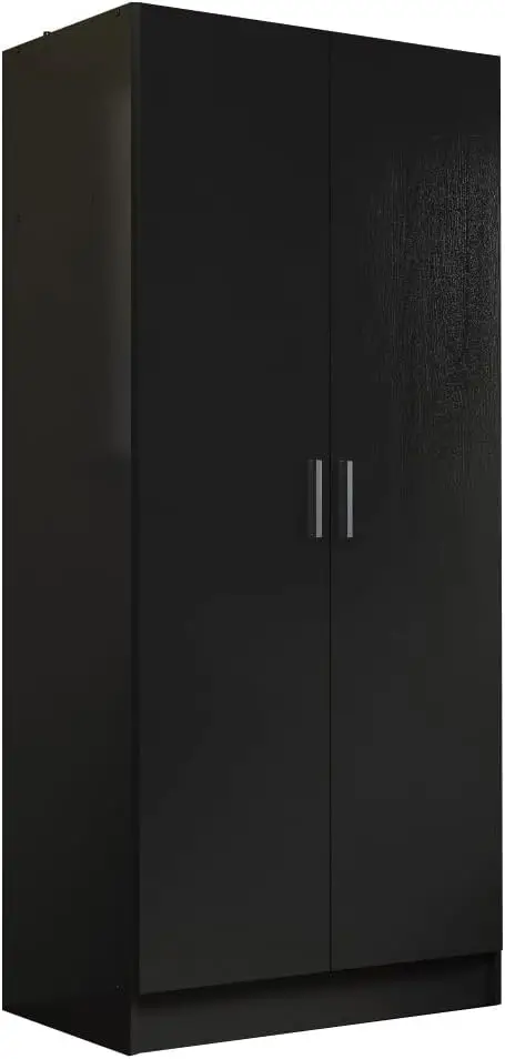 2 Door Wardrobe Armoire Closet Hanging Storage Cabinet With Shelf 31 Inch Organization Unit For Bedroom And Office - Black