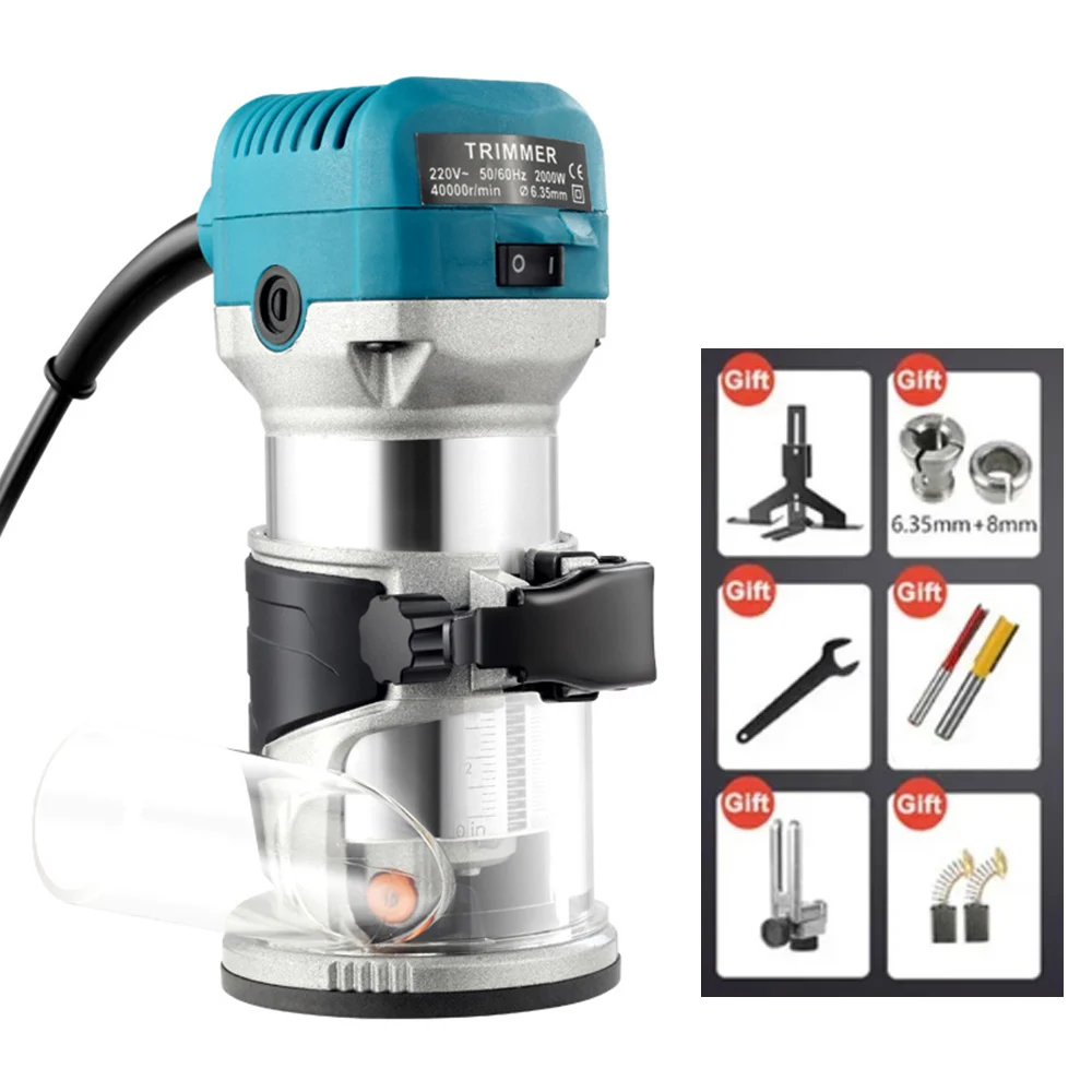 

2000W Router Wood 220V Electric Trimmer Woodworking Milling Machine Hand Trimmers Wood Edge Router 40000RPM Home DIY Tools