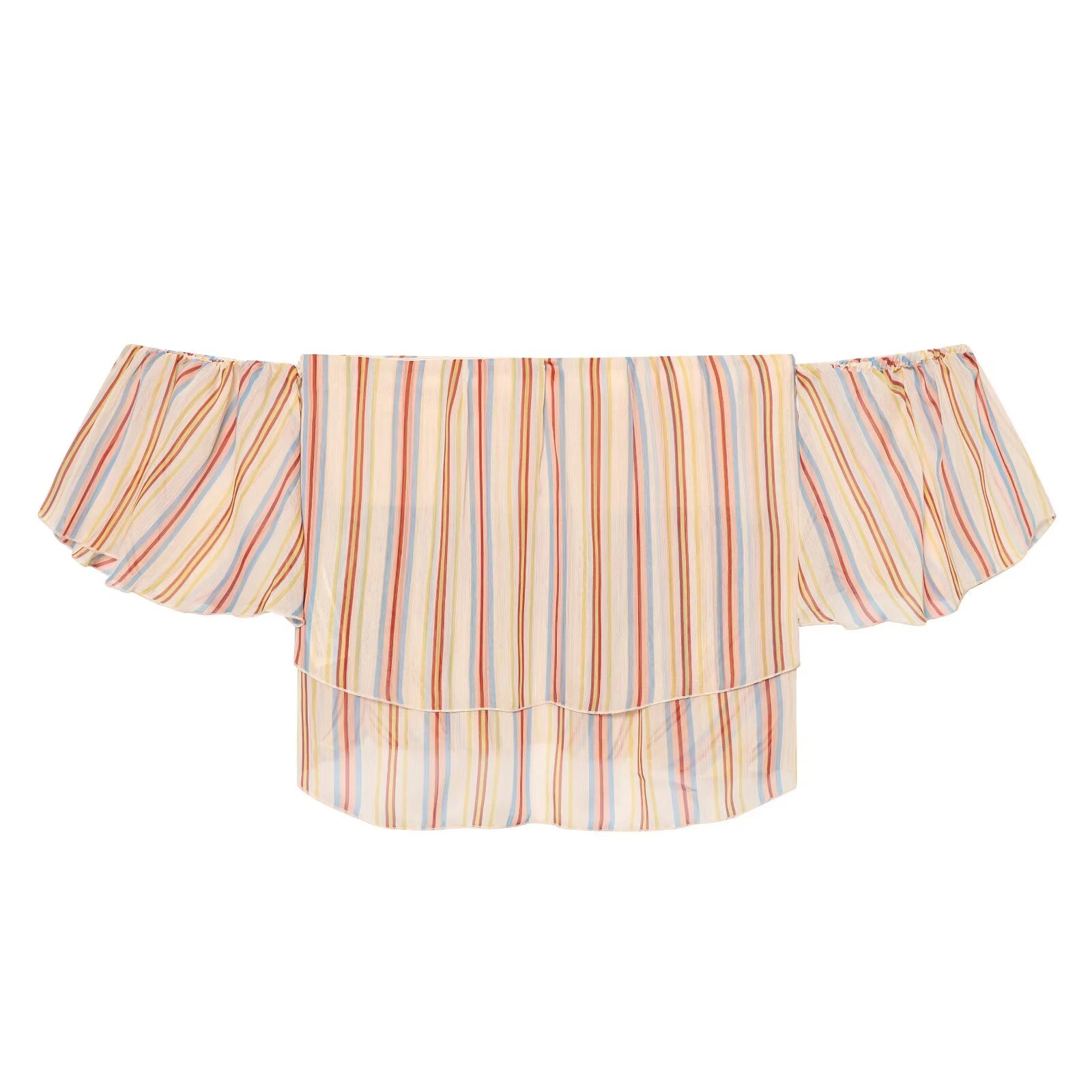 

Summer clothing new women's simple layered decorative shirt with slightly transparent ruffle edge strapless stripe shirt