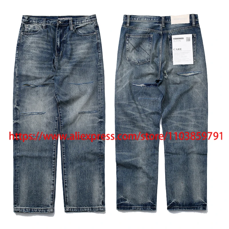 2025 New Style NBHD Ripped Jeans Daily Leisure Fashionable Straight-leg Pants High Street Trend NBHD Denim Trousers