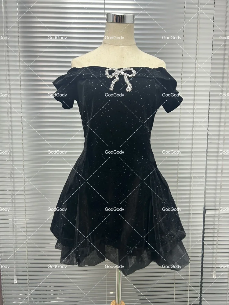 Black French Vintage Elegant Design Woman Dress Gothic Off Shoulder Retro Mini Dress Female Fairy Birthday Party Chic Outfits - Image 6