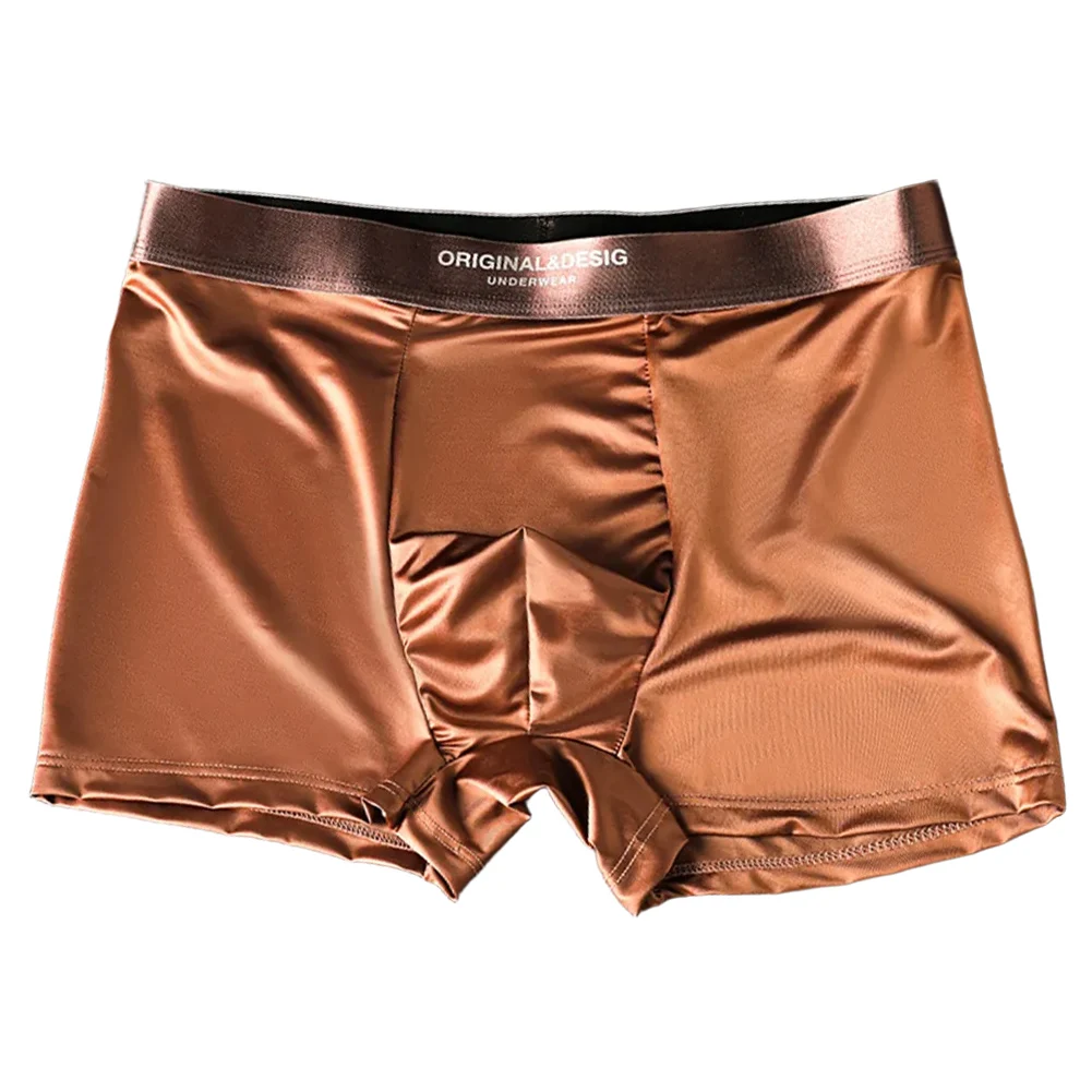 الرجال الحرير الجليد الملاكم جذوع مع الساتان مثل النسيج الناعم وحقيبة محدبة U تصميم تنفس ملابس داخلية مريحة السروال