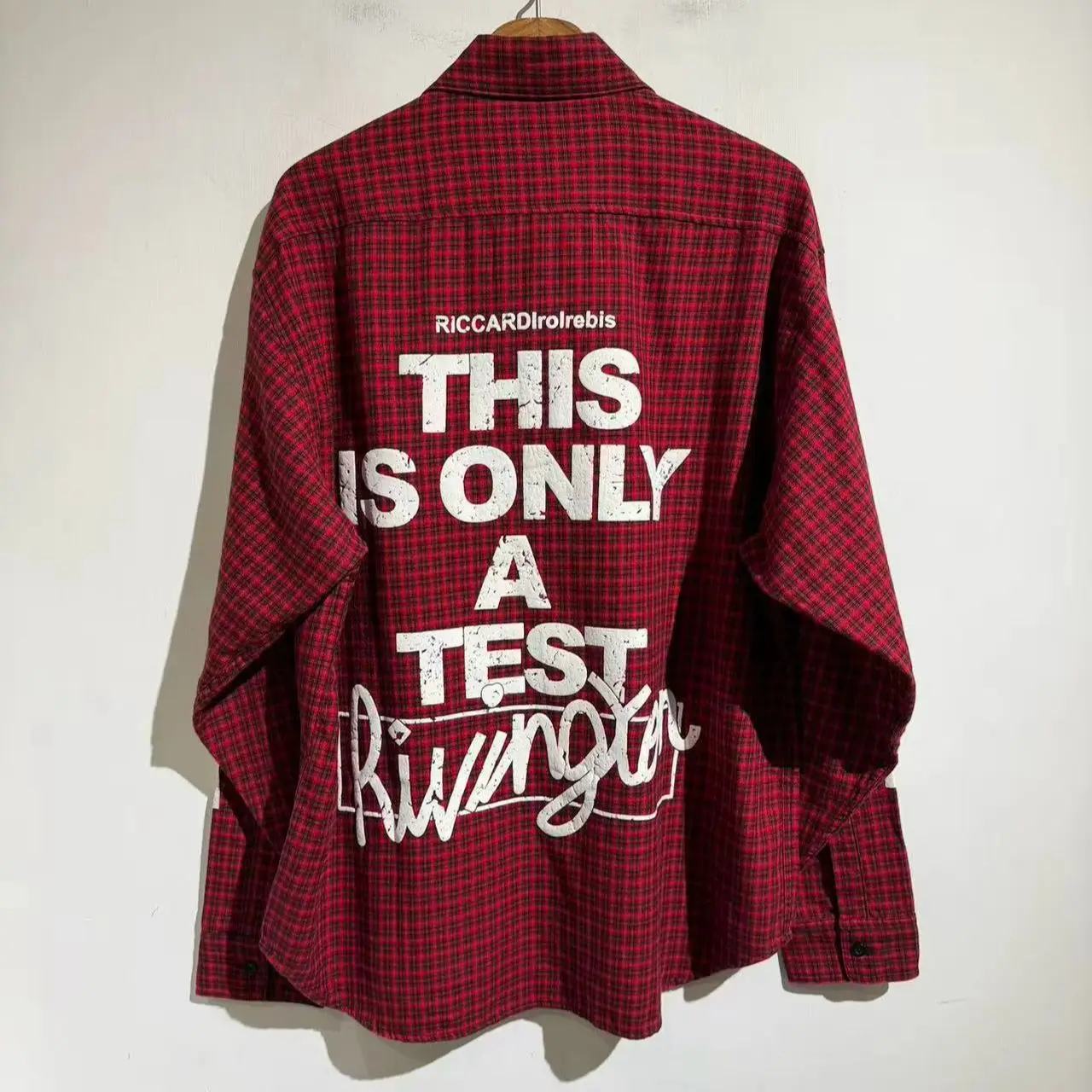 American High Street Red Plaid Vintage Print Long Sleeve Shirt Men Women Loose Casual Retro Blouse