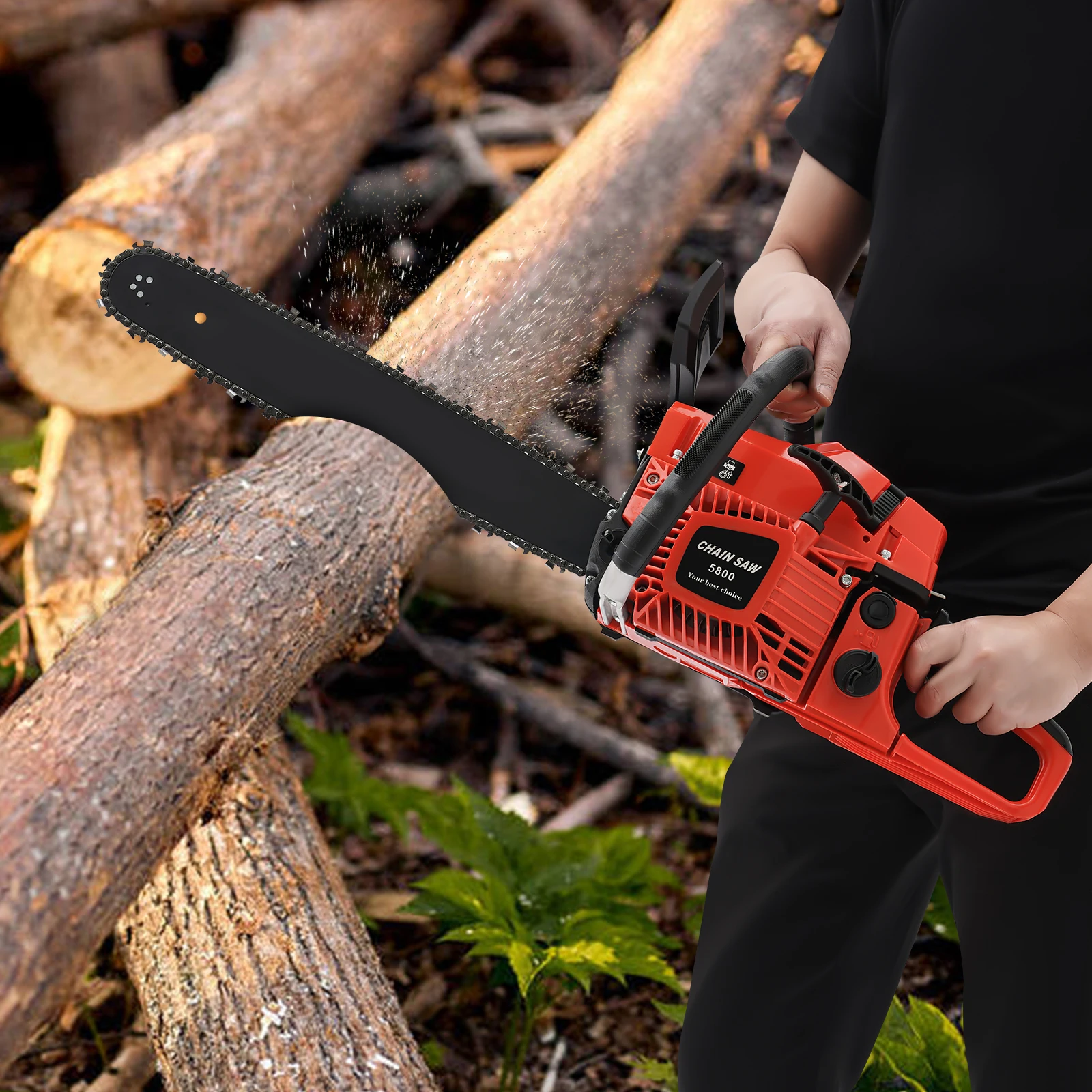 Motosega da 20 pollici, motosega a benzina, motosega a motore a 2 tempi con rilascio di calore superiore per il taglio del legno, potatura di alberi