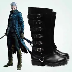 Vergil Cosplay Shoes Black PU Leather Shoes Halloween Carnival Boots Cosplay Prop Devil May Cry Vergil Cosplay Boots