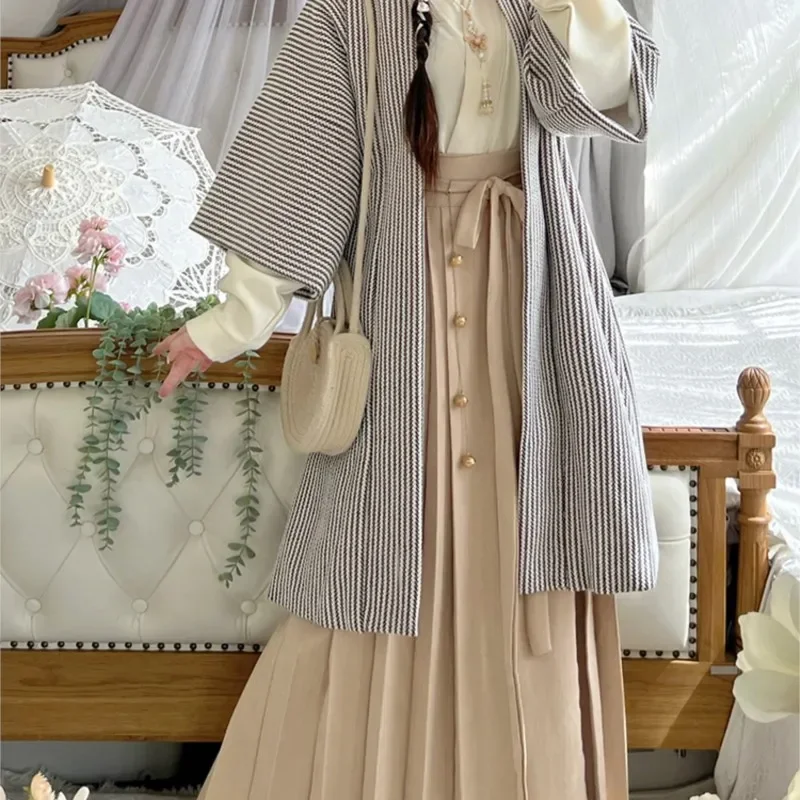 Creative And Improved Han Suit For Women Made In Song Dynasty Autumn And Winter Thickened Daily Chinese Hanfu 3-Piece Suit