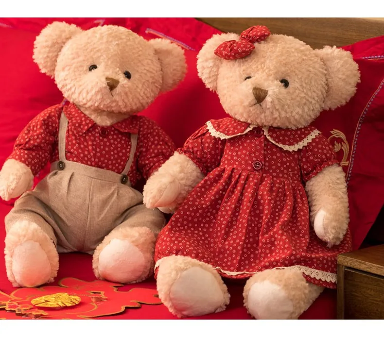 

65cm Teddy Bear Plush Toys Couple Bears with Clothes Stuffed Dolls Wedding Valentines Friends Birthday Christmas Gift for Girls