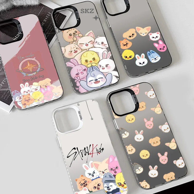 1PC Cartoon S-SKZ Phone Case Phone Case IMD color silver shell For iPhone 16 15 14 13 12 11 Pro Max Plus