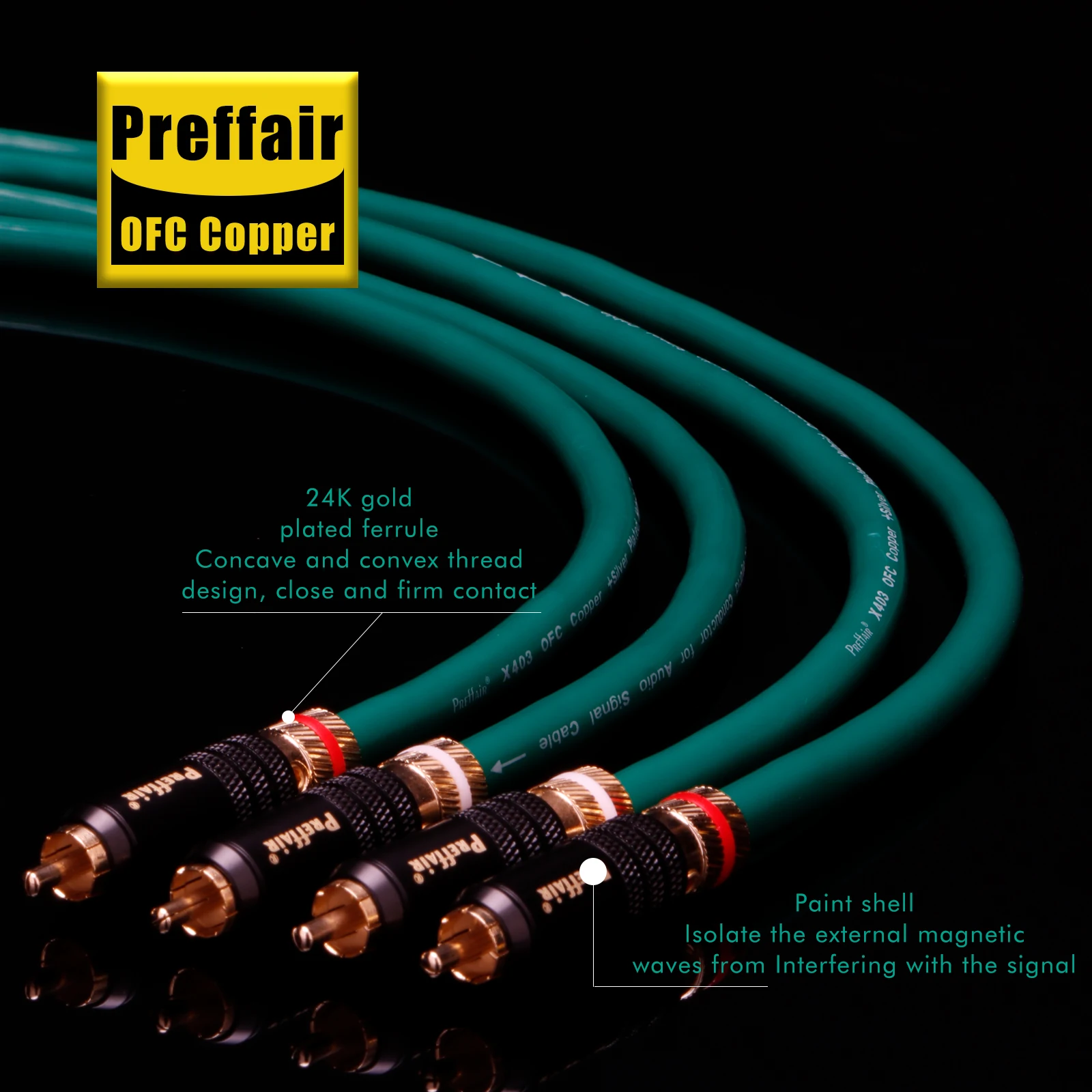 Pasangkan RCA Ke RCA Kabel Audio Interkoneksi Kristal Tembaga Serat Karbon Berlapis Rhodium Steker RCA untuk Home Theater DVD TV Amplifier