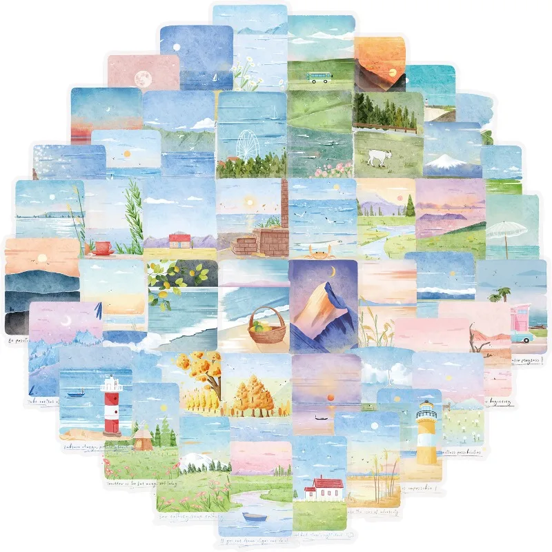 50枚入り 漫画風 個性的なクリエイティブPET風景グラフィティデコレーションステッカー