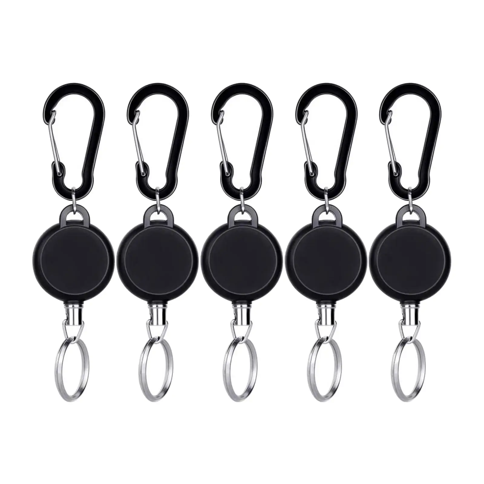 Key Ring Hook Retainer Carabiner Belt Clip Retractable Key Chain Extendable Steel Wire Badge Holder Recoil Lanyard for ID