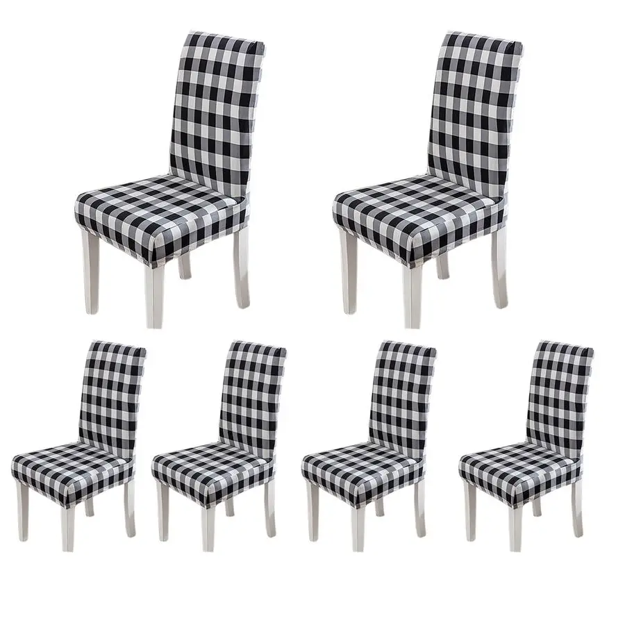 

Set of 6 Stretch Buffalo Check Dining Chair Covers Removable and Washable Spandex Parsons Chair Seat Protector Slipcovers for D