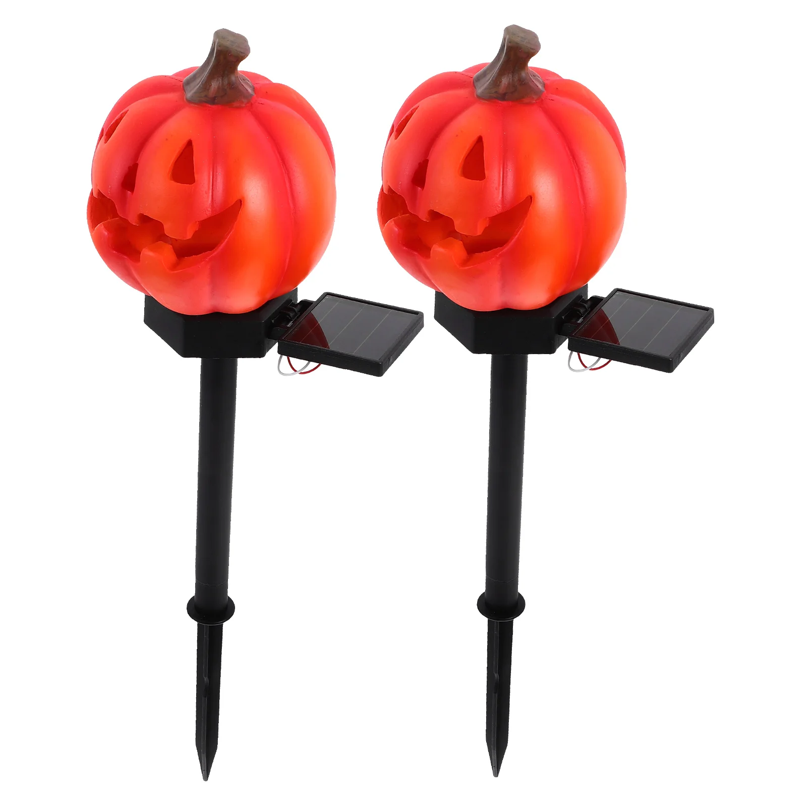 

2 Pcs Pumpkin Lamp Post Solar Lantern Outdoor Decorations Halloween Garden Light Lawn Plastic Resin Stake Lights Landscaping