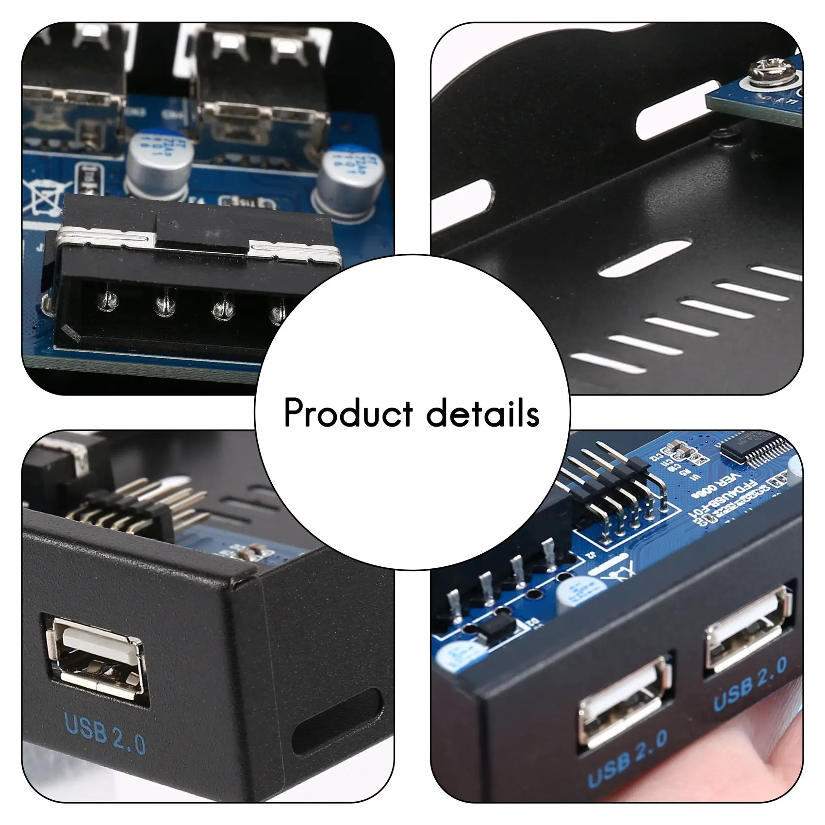 Verbesserte 3,5-Zoll-Diskettenschacht mit 4 Anschlüssen, USB 2.0-Hub, USB2.0-Frontplatten-Erweiterungsadapter, Anschlusshalterung mit 9-poligem Kabel für den Schreibtisch