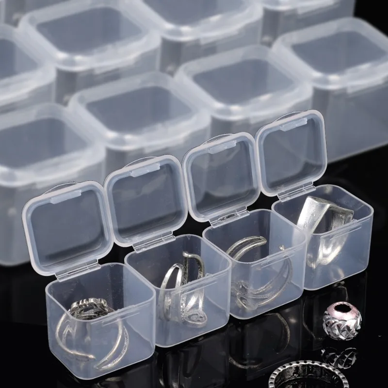 10pcs Mini Storage Box Plastic Transparent Earrings Ring Jewelry Beads Storage Case Small Jewelry Organizer Packaging Square Box