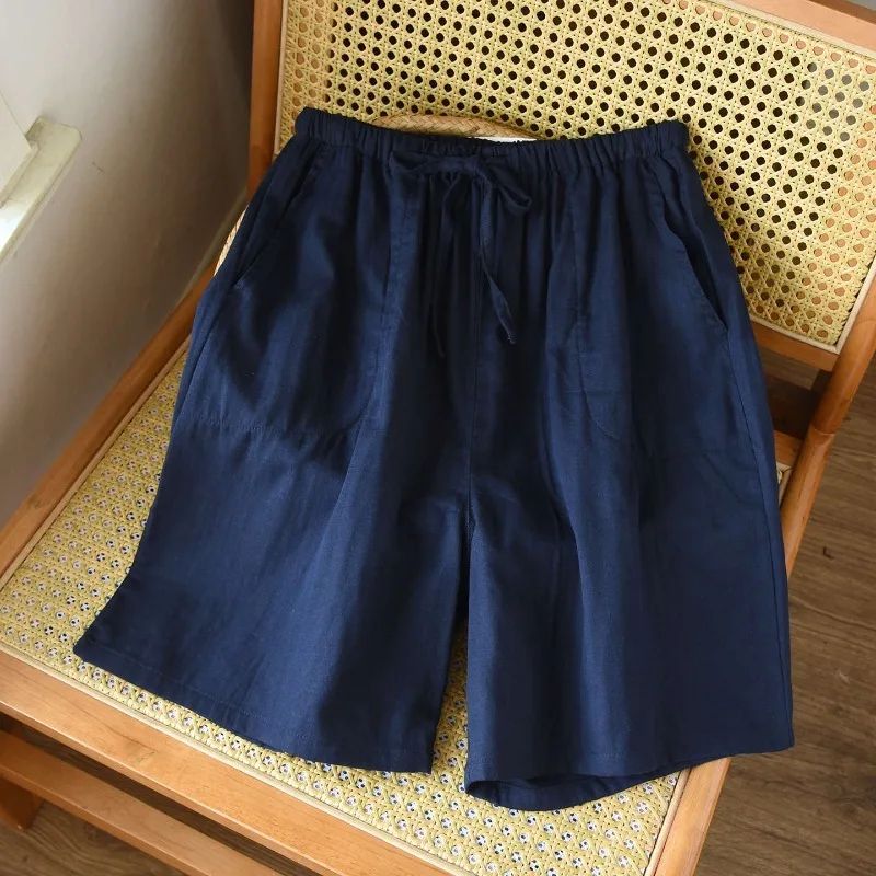 2026 New Summer Men's Shorts Made Of 100% Cotton Gauze, Thin Cut Five Quarter Length Pants, Oversized Loose Home Pants Bottoms
