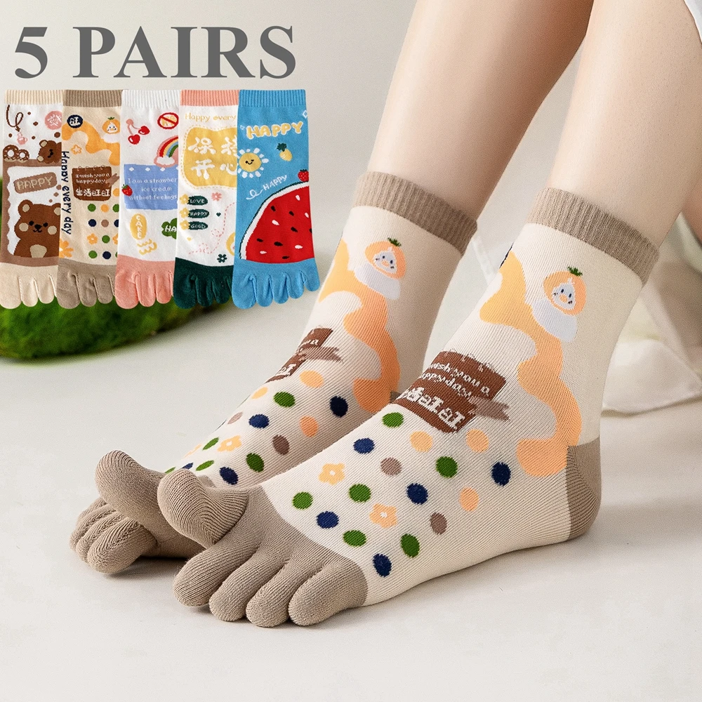 5-parowe skarpetki Kawaii Cute Women Toe z oddzielnymi palcami Wysokiej jakości bawełniane skarpetki z pięcioma palcami Sportowe skarpetki do kostki z kreskówek