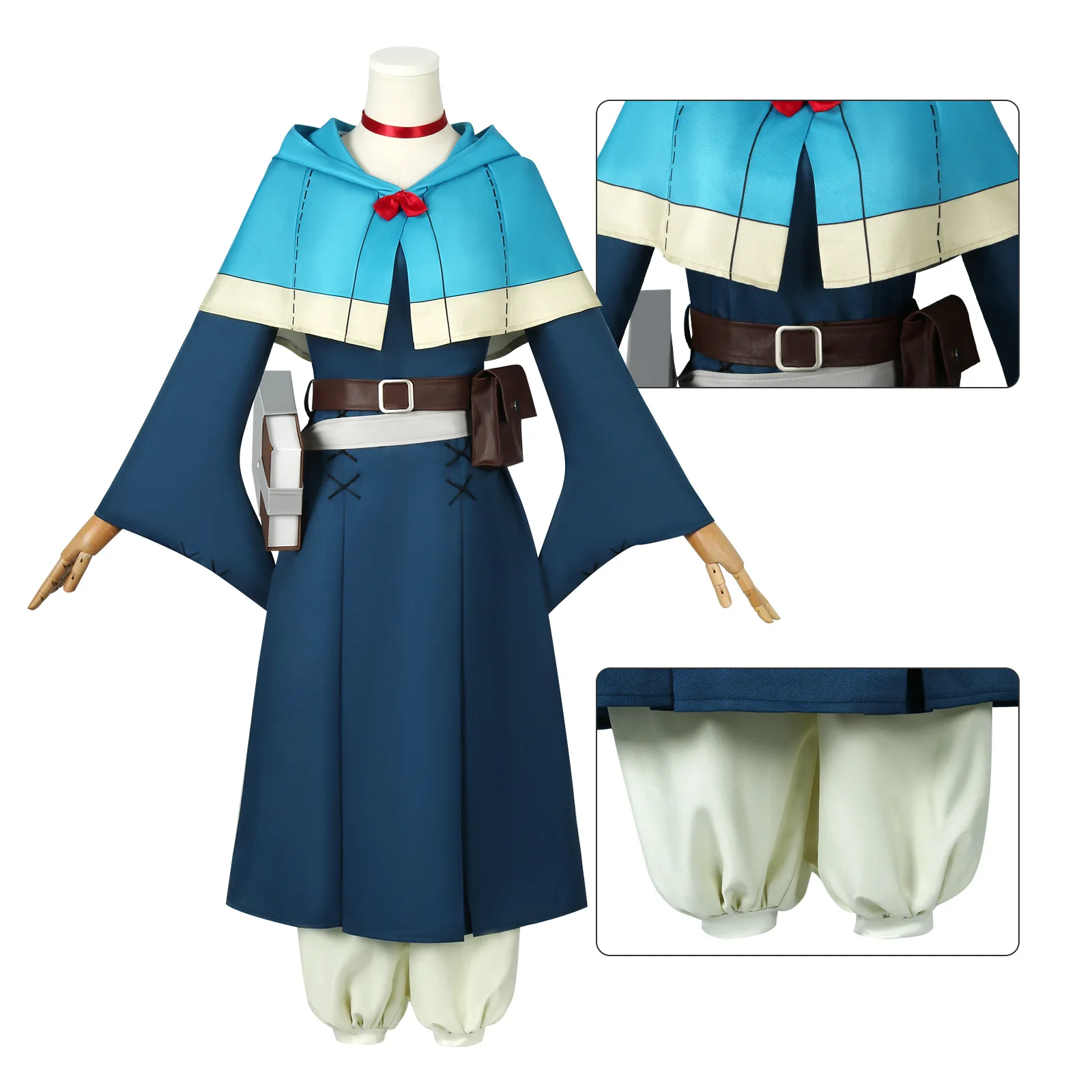 Elven Mage Damen Halloween Party Outfits Marcille Donato Cosplay Kostüm Perücke Anime Delicious in Dungeon Kleid Umhang Tasche Kopfbedeckung