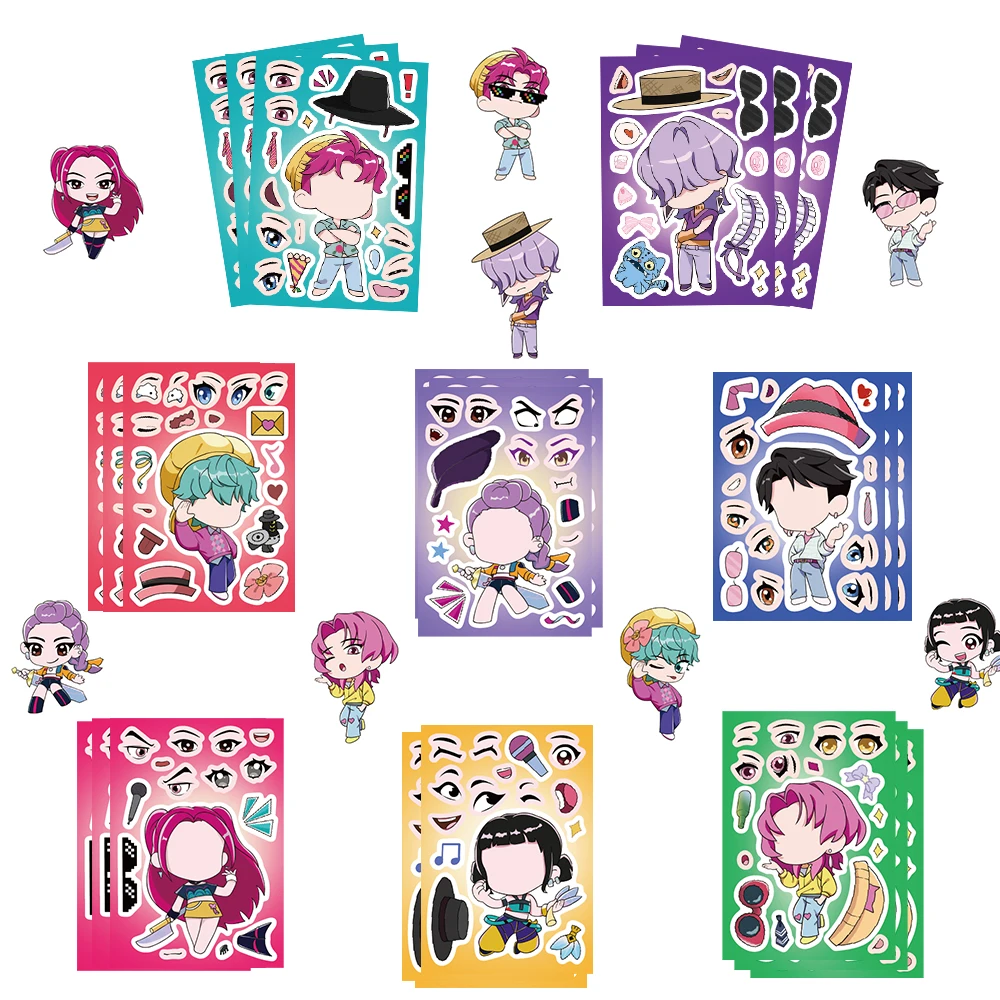 8PCS Cartoon kpop witch hunting group Sticker K-Pop Puzzle Creative Graffiti Reusable Coffee Bicycle Invitation Phone Sticker