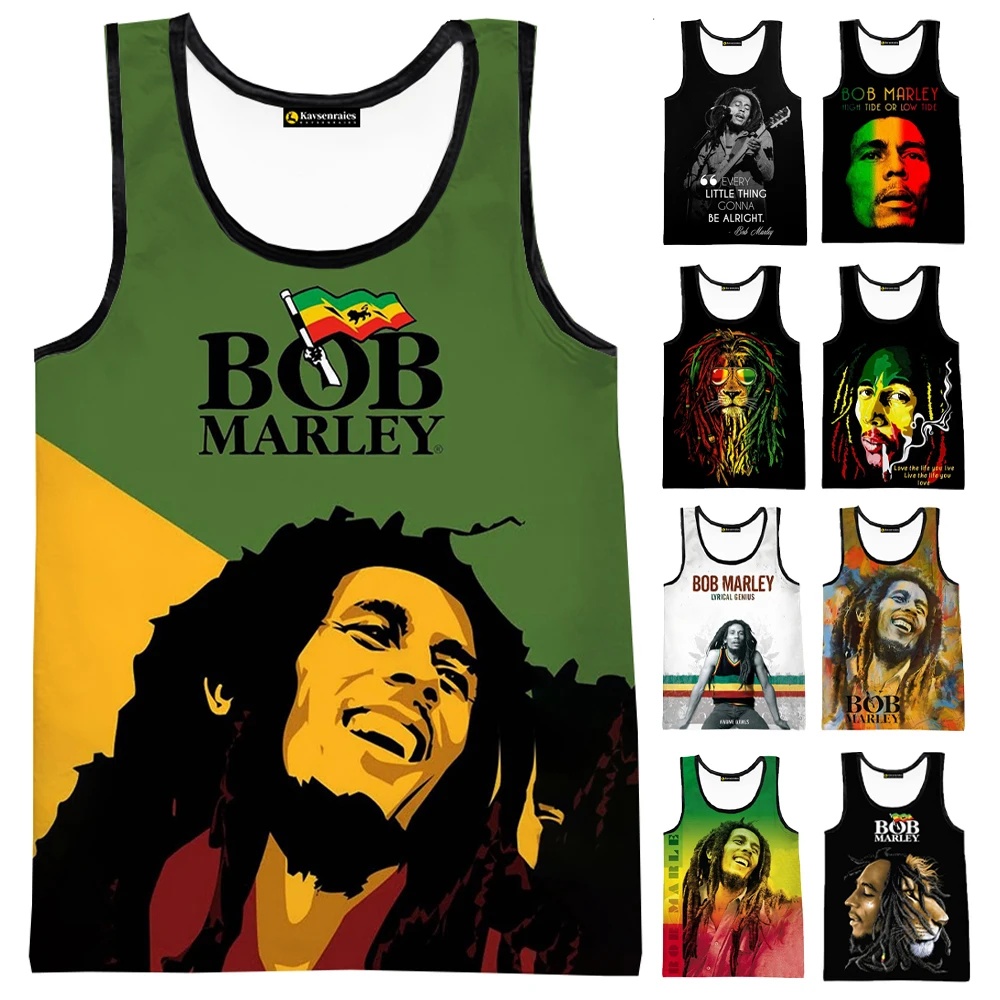 2023 Fashion Singer Bob Marley Vest Unisex Fitness Men Tank Tops Sleeveless Funny Undershirt Cosplay Black Reggae Music Shirt